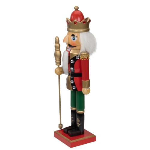 14" Red and Gold Wooden Christmas Nutcracker King with Scepter