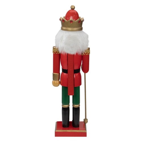 14" Red and Gold Wooden Christmas Nutcracker King with Scepter