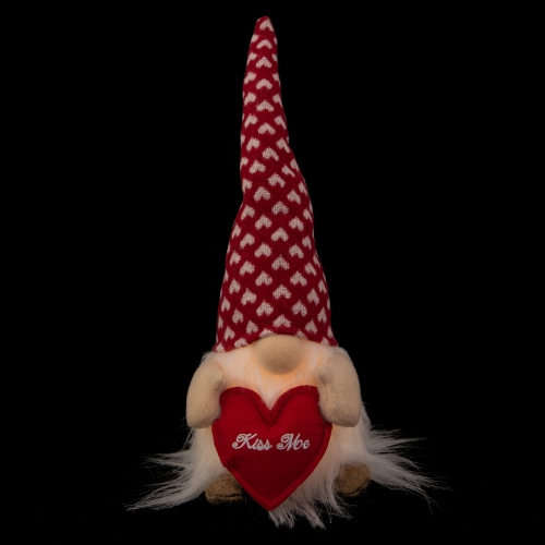 13" Lighted Boy Valentine's Day Gnome with Kiss Me Heart