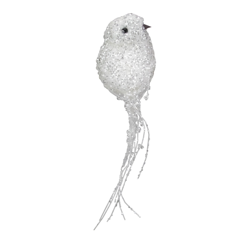6.5" White and Silver Sequined Bird Christmas Ornament with Clip