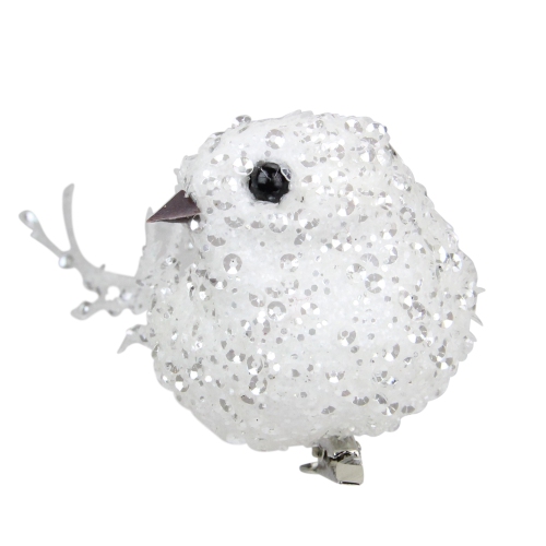 6.5" White and Silver Sequined Bird Christmas Ornament with Clip