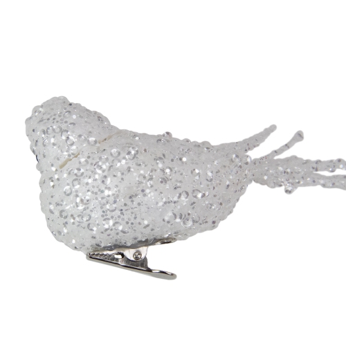 6.5" White and Silver Sequined Bird Christmas Ornament with Clip