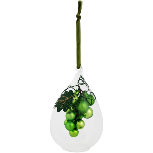 6" Green Grape Cluster in Teardrop Glass Cloche Christmas Ornament