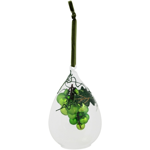 6" Green Grape Cluster in Teardrop Glass Cloche Christmas Ornament