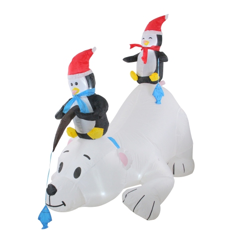 6' White and Black Inflatable Polar Bear and Penguins Lighted Outdoor Christmas Decor