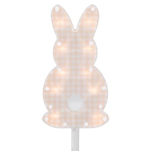 4ct Plaid Pastel Bunny Easter Pathway Marker Lawn Stakes, Clear Lights