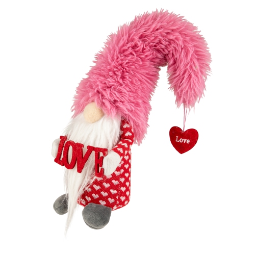 18" Fluffy Pink Faux Fur 'Love' Valentine's Day Gnome