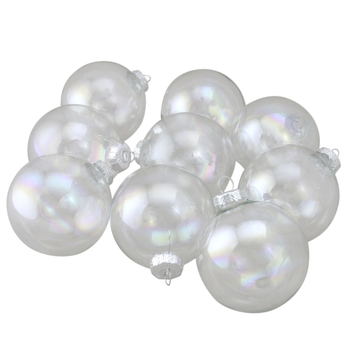 NORTHLIGHT  9Ct Clear And Iridescent Glass Christmas Ball Ornaments 2.5" (65Mm) In Silver