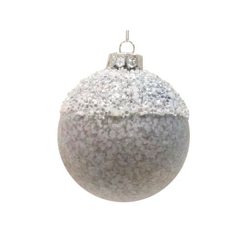4" Silver Glass Ball With Beads and Glitter Christmas Ornament