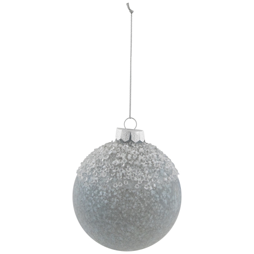 4" Silver Glass Ball With Beads and Glitter Christmas Ornament