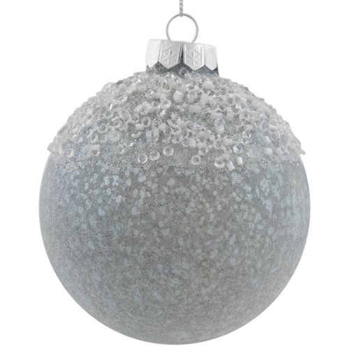4" Silver Glass Ball With Beads and Glitter Christmas Ornament