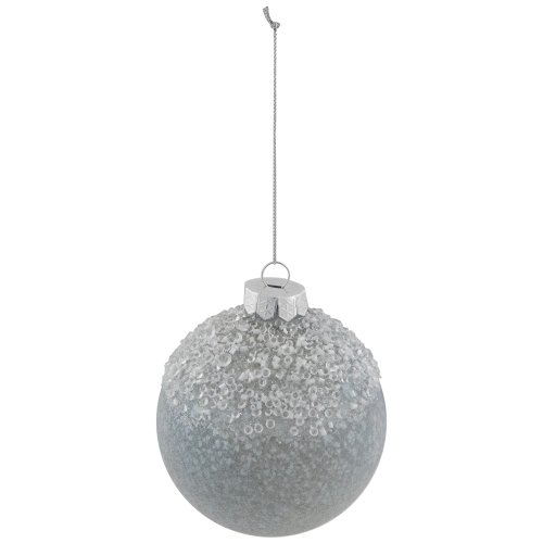 4" Silver Glass Ball With Beads and Glitter Christmas Ornament