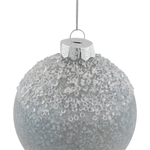 4" Silver Glass Ball With Beads and Glitter Christmas Ornament