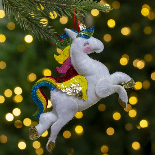 6.5" Plush Leaping Rainbow Unicorn Christmas Ornament