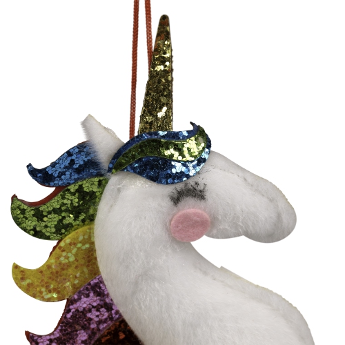 6.5" Plush Leaping Rainbow Unicorn Christmas Ornament