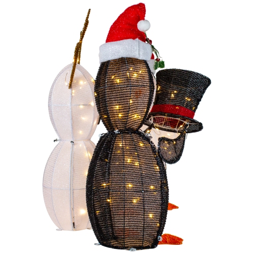 Set of 3 LED Lighted Penguins Building Snowman Outdoor Christmas Decoration 35"