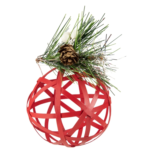 5" Red Rattan Style Christmas Ball Ornament