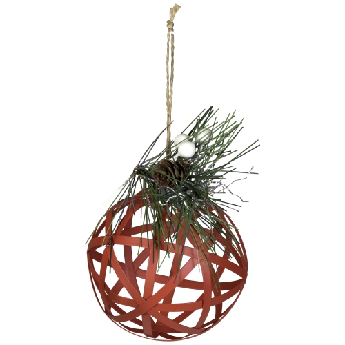 5" Red Rattan Style Christmas Ball Ornament