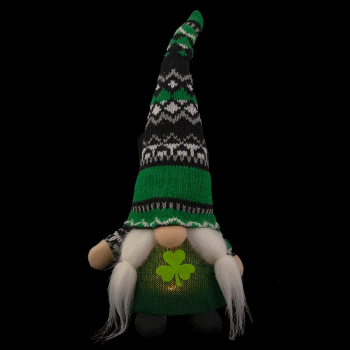 Gnome illuminé St-Patrick Girl de 11.5 po avec chapeau vert irlandais Fair Isle