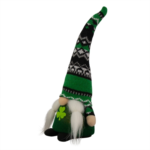 Gnome illuminé St-Patrick Girl de 11.5 po avec chapeau vert irlandais Fair Isle