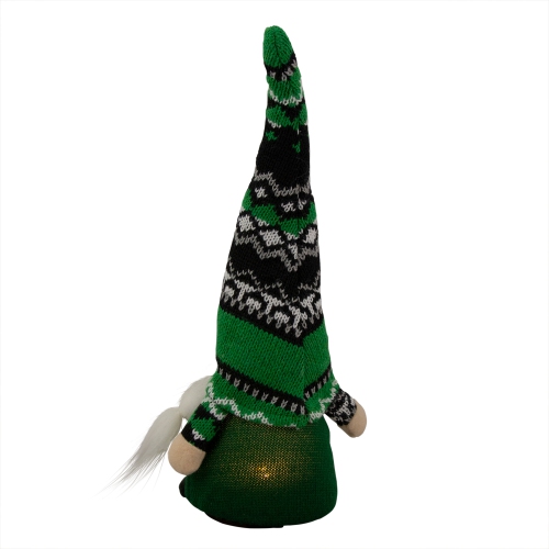 Gnome illuminé St-Patrick Girl de 11.5 po avec chapeau vert irlandais Fair Isle