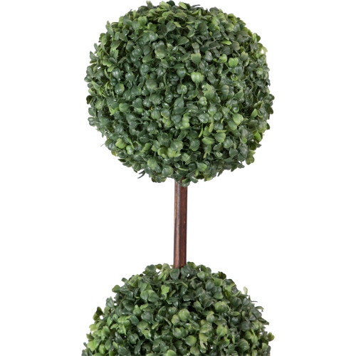 4' Artificial Two-Tone Boxwood Triple Ball Topiary Tree with Round Pot, Unlit