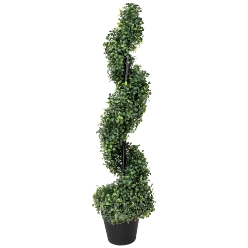 Two-Toned Boxwood Spiral Artificial Topiary Tree in Round Pot - 3'