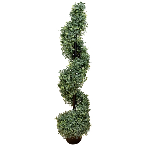 Two-Toned Boxwood Spiral Artificial Topiary Tree in Round Pot - 3'