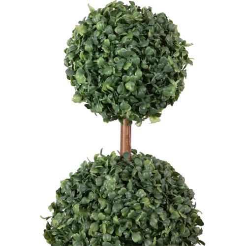 38" Artificial Two-Tone Boxwood Triple Ball Topiary Tree with Round Pot, Unlit