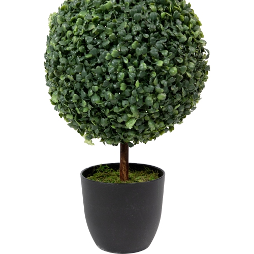 38" Artificial Two-Tone Boxwood Triple Ball Topiary Tree with Round Pot, Unlit
