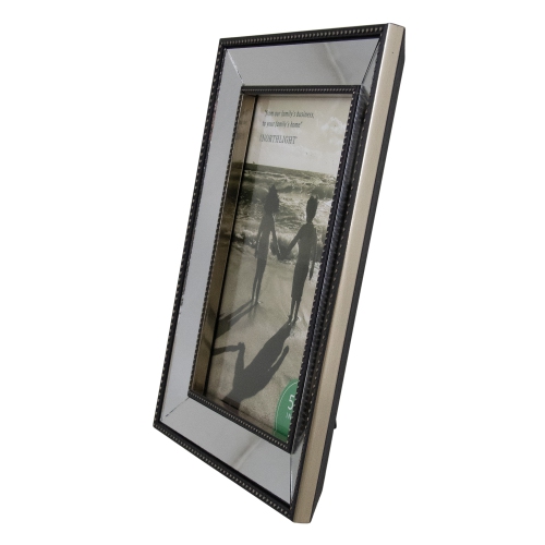 9" Black and Silver Glass Mirror Encased Photo Frame for 5" x 7" Photo