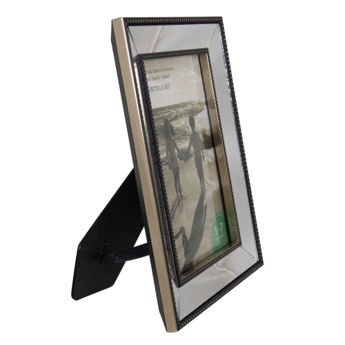 9" Black and Silver Glass Mirror Encased Photo Frame for 5" x 7" Photo