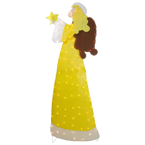 NORTHLIGHT  72" Lighted 2D Chenille Angel Outdoor Christmas Decoration In Yellow