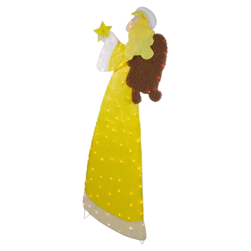 72" Lighted 2D Yellow Chenille Angel Outdoor Christmas Decoration