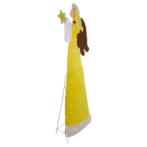 72" Lighted 2D Yellow Chenille Angel Outdoor Christmas Decoration