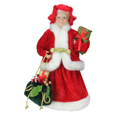 NORTHLIGHT  12" Mrs. Claus Holding A Gift And Bag Christmas Figure