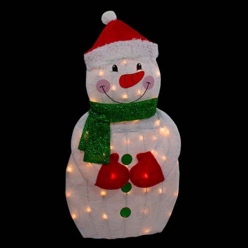 32" Lighted 2D Chenille Snowman with Scarf Outdoor Christmas Decoration