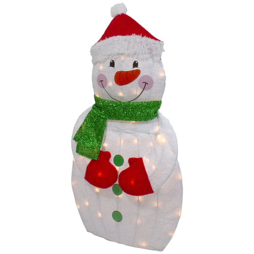 32" Lighted 2D Chenille Snowman with Scarf Outdoor Christmas Decoration