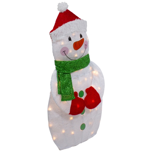 32" Lighted 2D Chenille Snowman with Scarf Outdoor Christmas Decoration