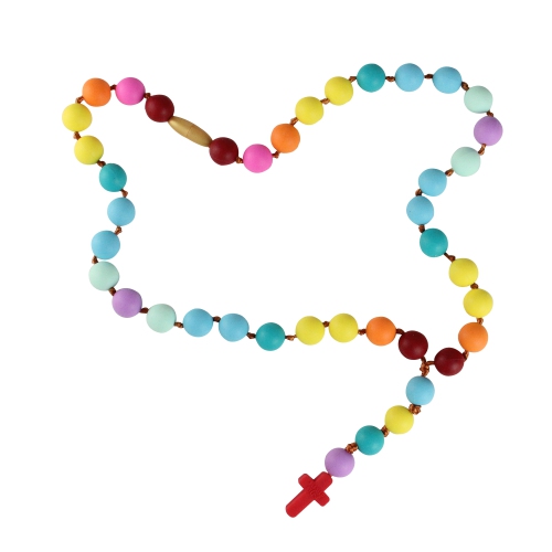 17.5" Rainbow Colored Chewable Mommy and Me Rosary Blessing Beads Necklace