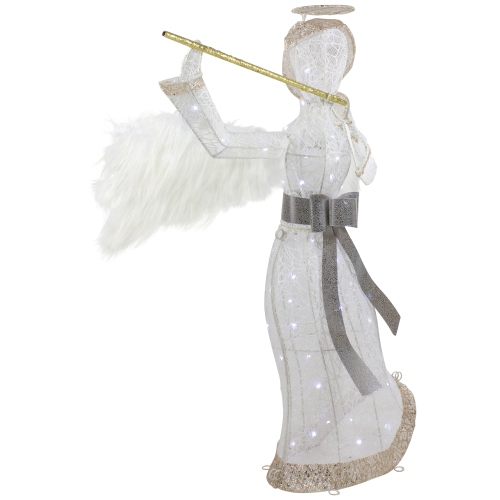 36" LED Lighted Lace Angel with Flute Outdoor Christmas Decoration
