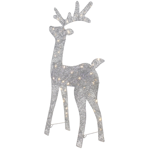 39.5" LED Lighted Silver Glitter Reindeer Outdoor Christmas Decoration