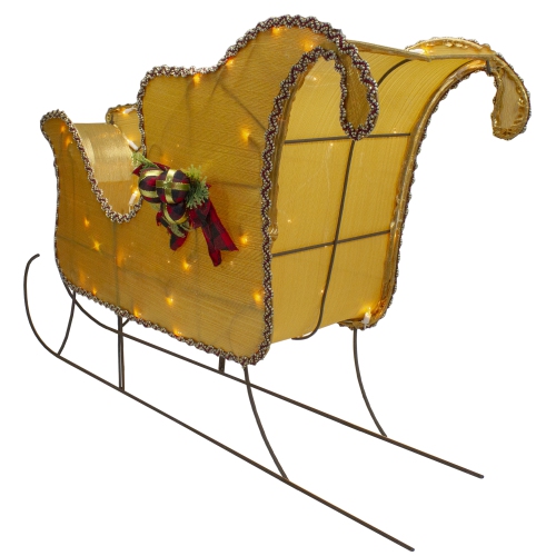 Lighted Gold Shiny Christmas Sleigh Outdoor Yard Decoration, 36-inch