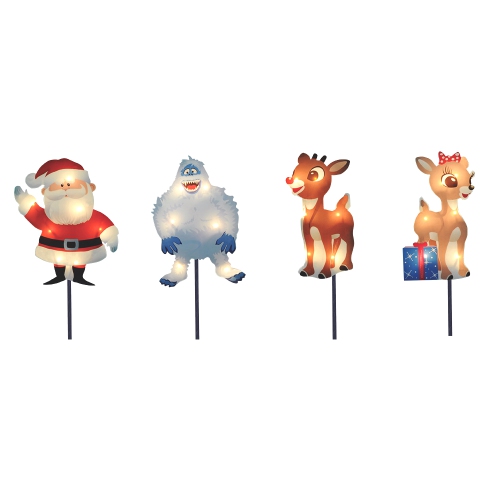 Set of 4 Lighted Rudolph and Friends Christmas Pathway Markers - Clear Lights