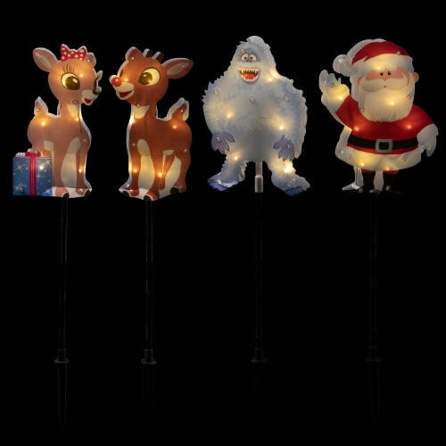 Set of 4 Lighted Rudolph and Friends Christmas Pathway Markers - Clear Lights