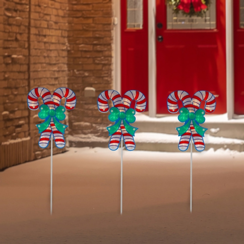 Set of 3 Lighted Holographic Candy Cane Christmas Pathway Markers 25.5"