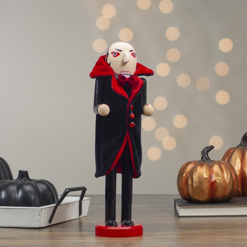 14" Black and Red Wooden Vampire Halloween Nutcracker