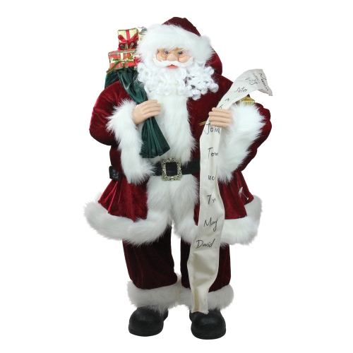 NORTHLIGHT  36" And White Standing Santa Claus Holding A Naughty And Nice List Christmas Figurine In Red