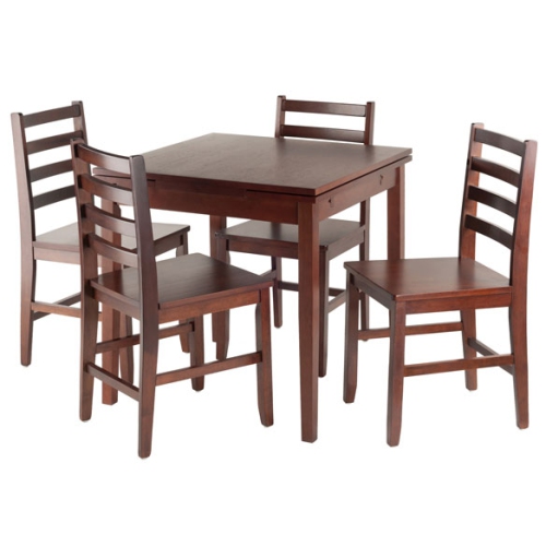 SLICKBLUE  Pulman 5-PC Extendable Table With Ladder-Back Chairs, Walnut