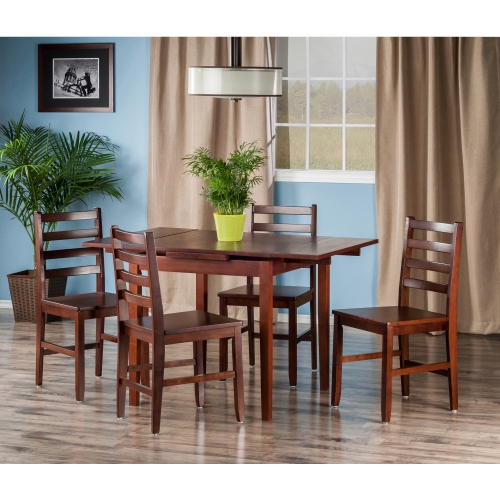 Pulman 5-Pc Extendable Table with Ladder-back Chairs, Walnut